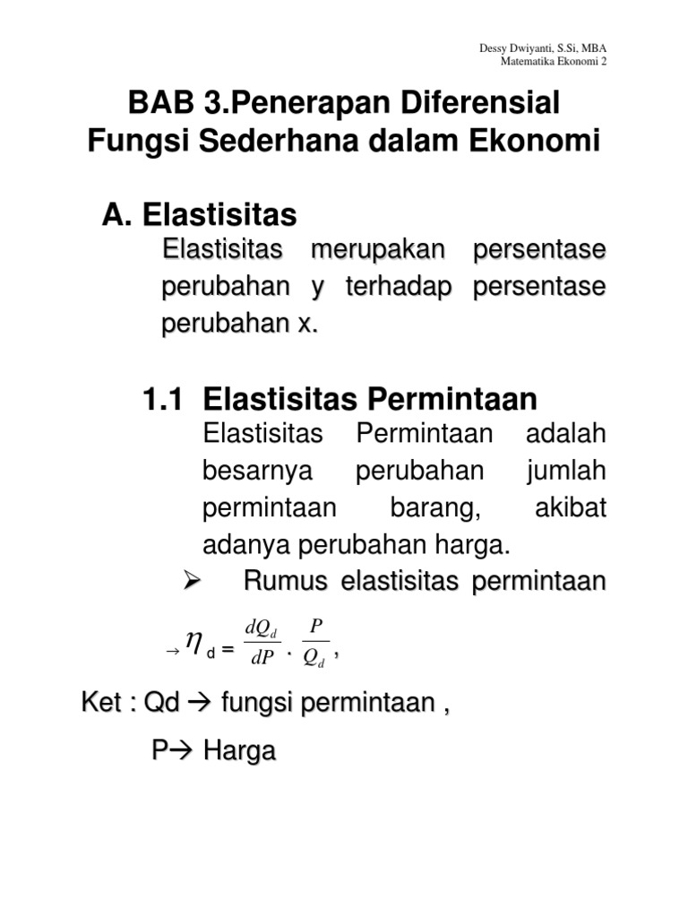 diferensial fungsi sederhana matematika ekonomi ppt