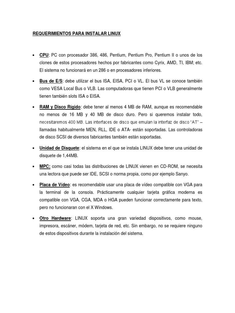 Requerimientos para Instalar Linux | PDF | Kernel (sistema operativo ...