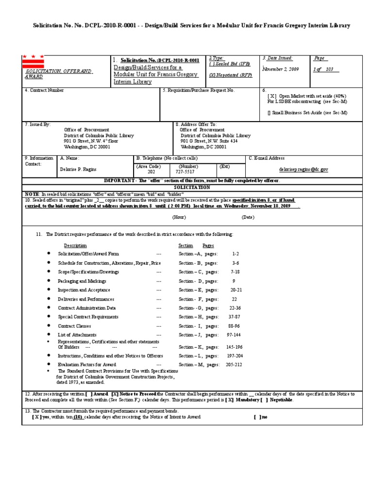 Design/Build Services for Library Unit | PDF | Offer And Acceptance ...