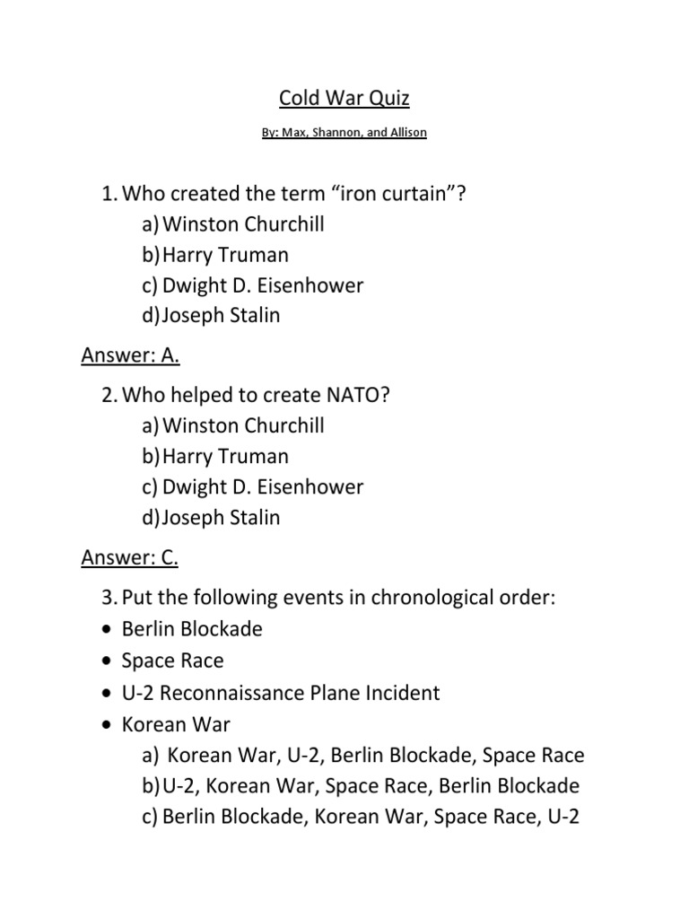Cold War Questions PDF Space Race Soviet Union