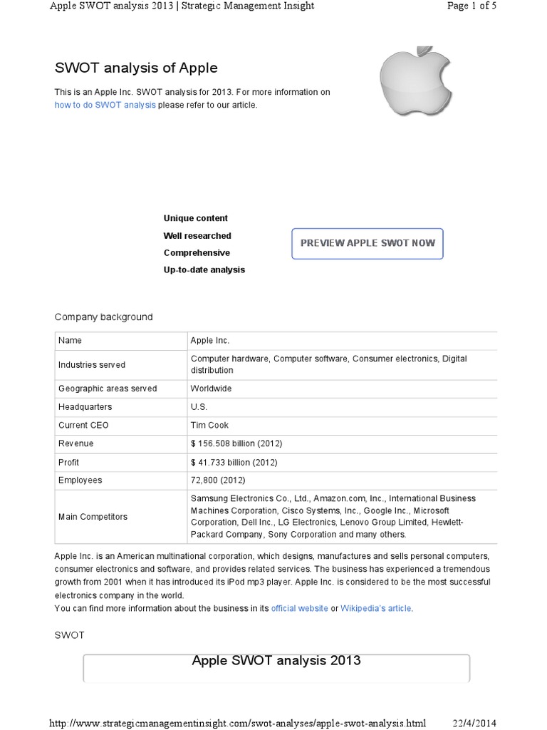 Swot analysis apple inc essay example image