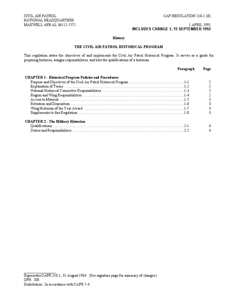 CAP Historical Program Guidelines | PDF | Civil Air Patrol | Historian
