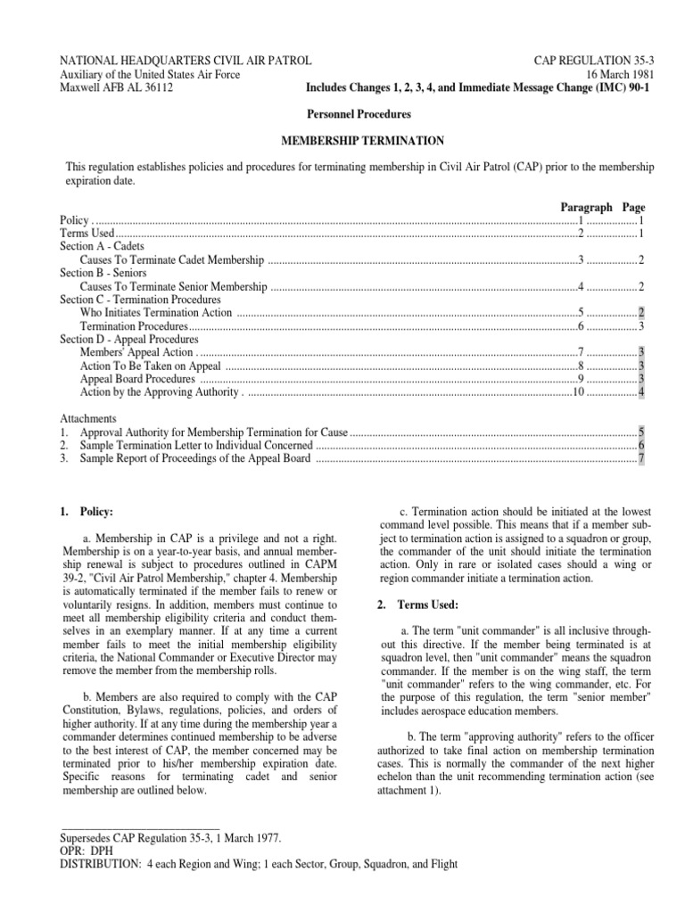 CAP Membership Termination Policies | PDF | Civil Air Patrol | Witness