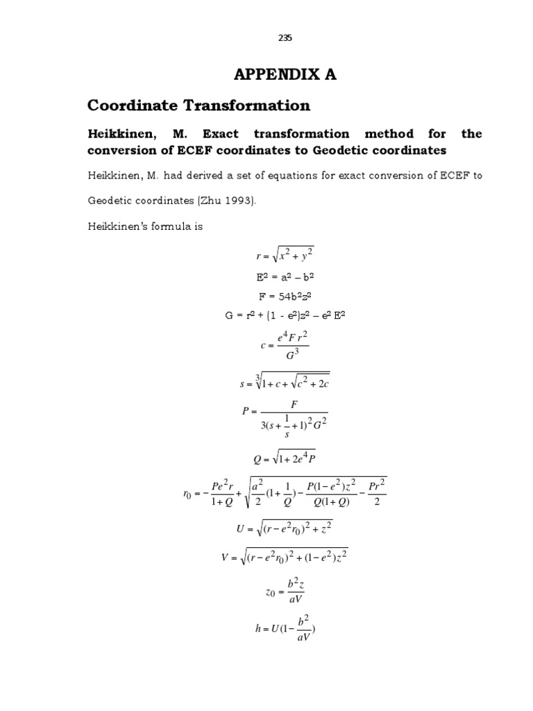ECEF to Geodetic Coordinate Conversion | PDF | Errors And Residuals ...
