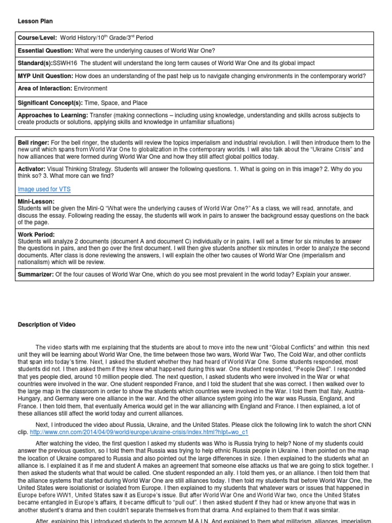 What were the underlying causes of world war 1 essay