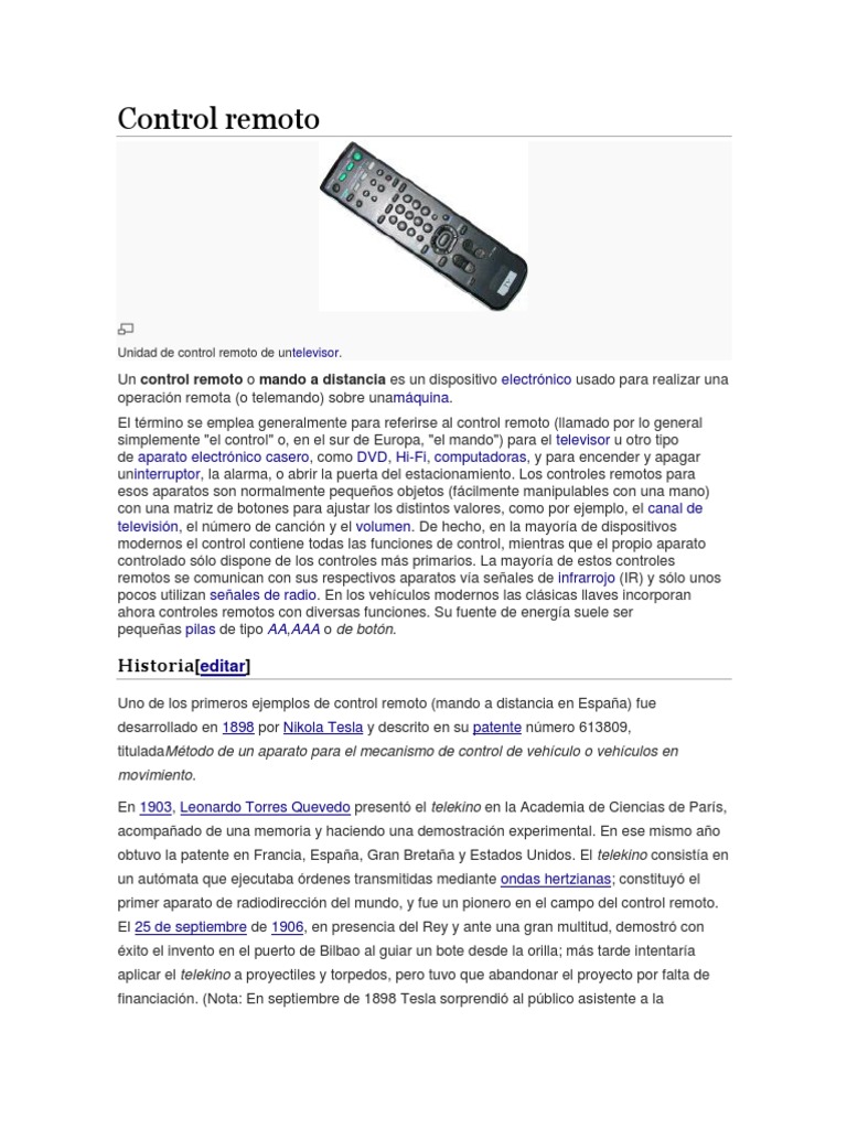 Historia y evolución del control remoto | PDF | Control remoto ...