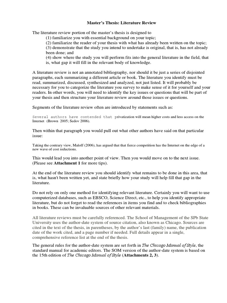 Masters Thesis Literature Review