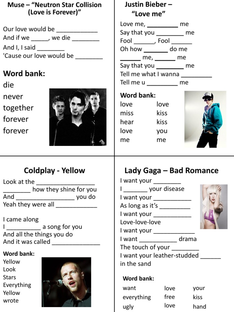 Pop Music Worksheet