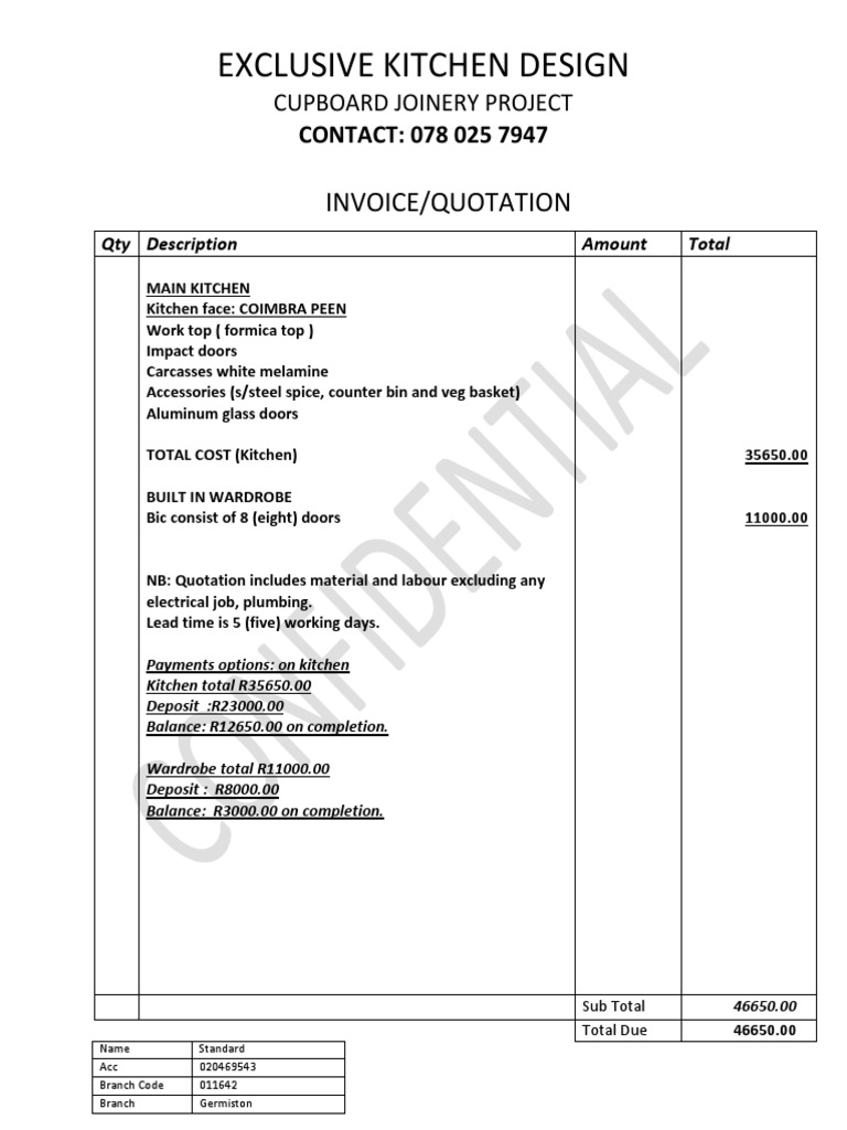 Kitchen and Wardrobe Quotation Sample | PDF