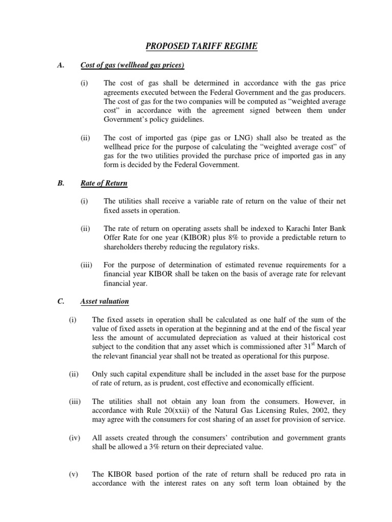 Proposed Gas Tariff Regime Overview | PDF | Depreciation | Expense