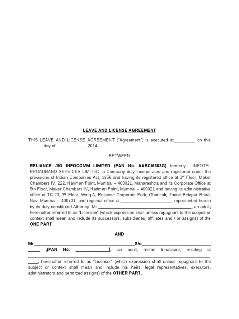 Leave License Agreement GBM 150613 License Legal Documents