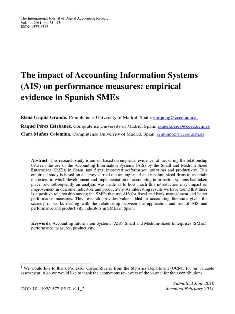 AIS Impact on Performance in Spanish SMEs | PDF | Artificial ...