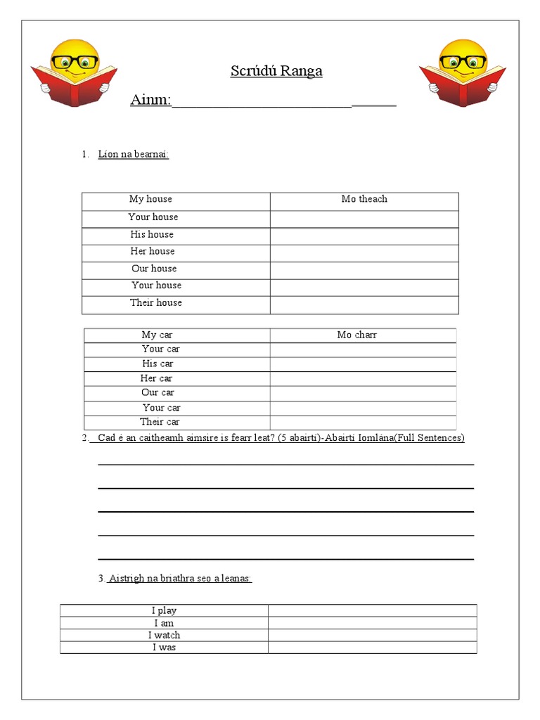 Irish Language Practice Worksheet | PDF