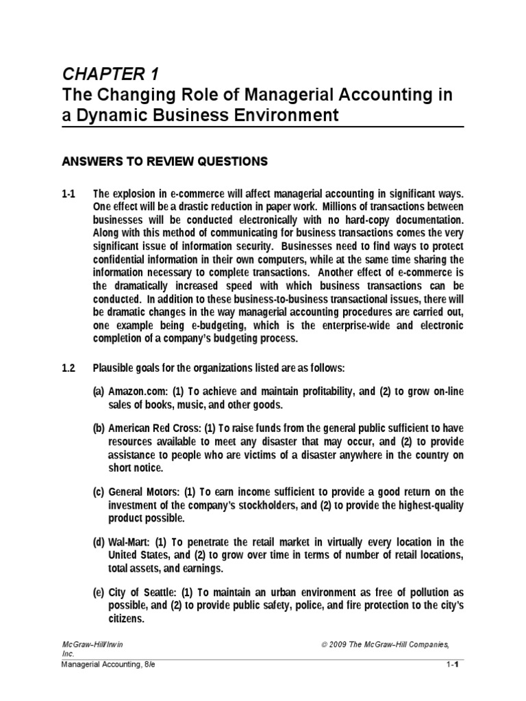 Solution CHAPTER 1 The Changing Role of Managerial Accounting in A ...