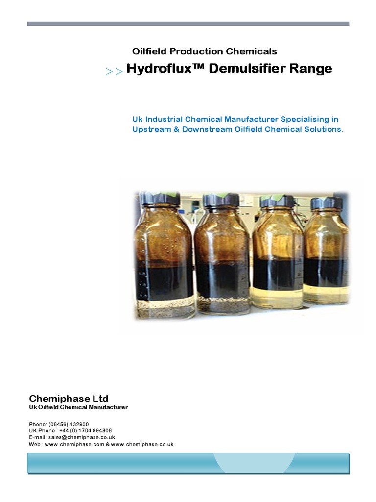 HydroFlux - Oilfiled Crude Oil Demulsifier Range | PDF | Petroleum ...