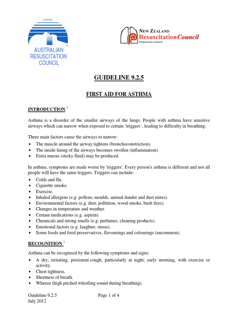 Australian Resuscitation Council: GUIDELINE 9.2.5 | PDF | Asthma ...