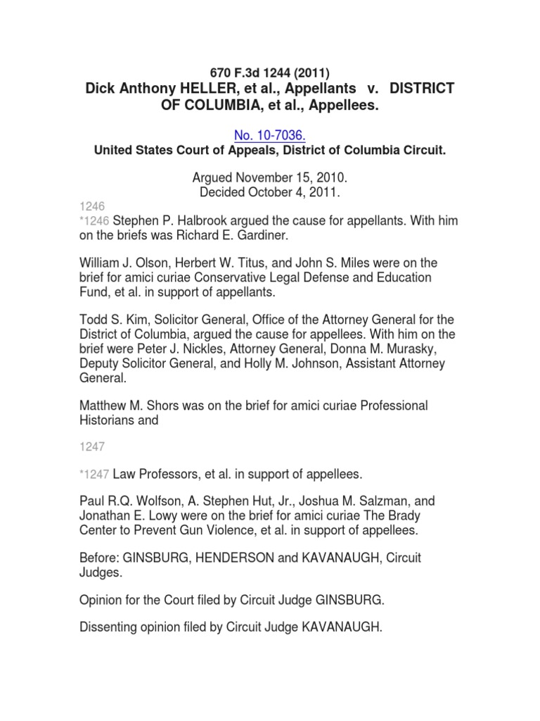 Heller v DC Second Amendment To The United States Constitution Intermediate Scrutiny