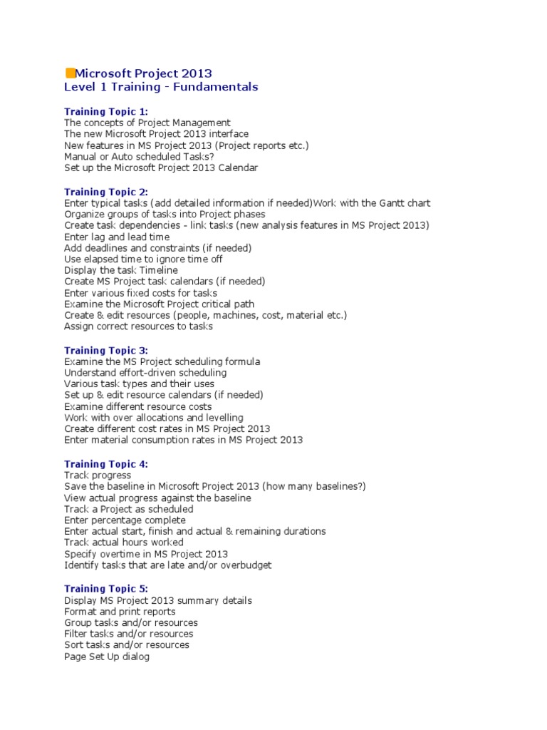 Microsoft Project 2013 Training Guide | PDF | Computing | Business