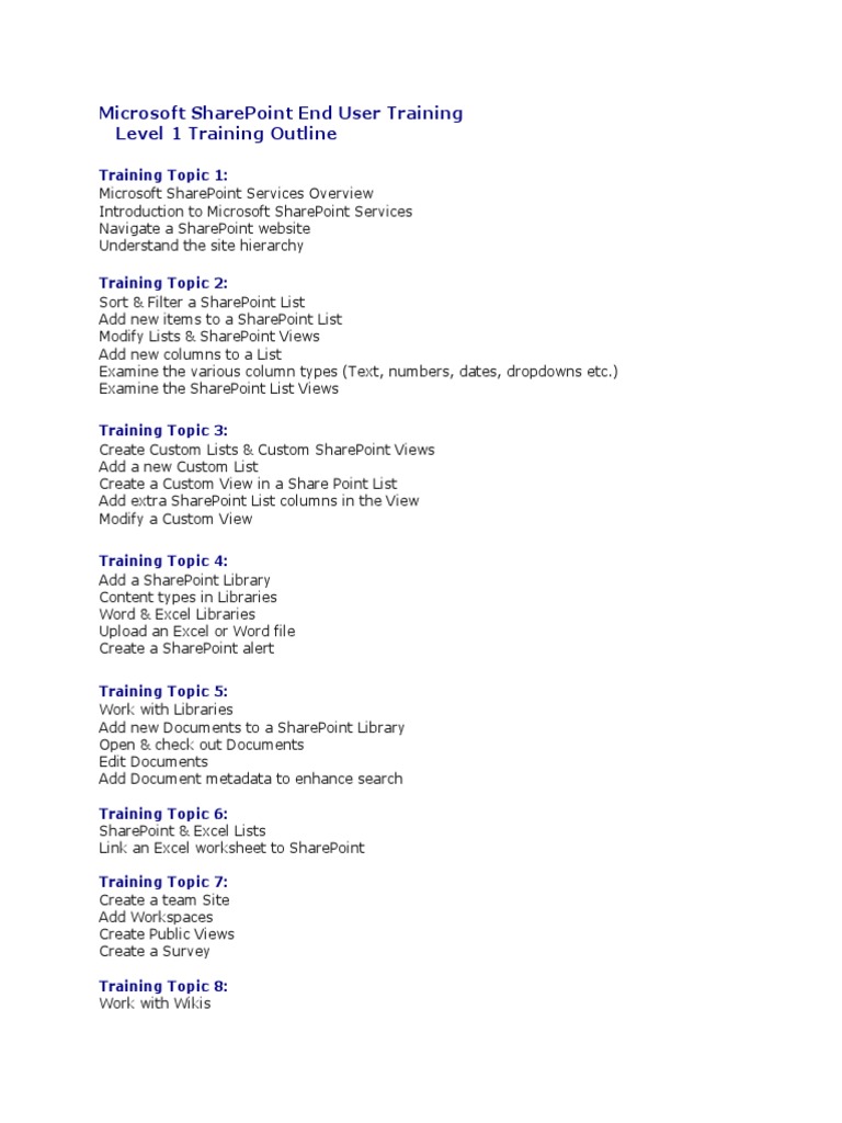 Microsoft SharePoint End User Training-Syllabus | PDF | Share Point ...