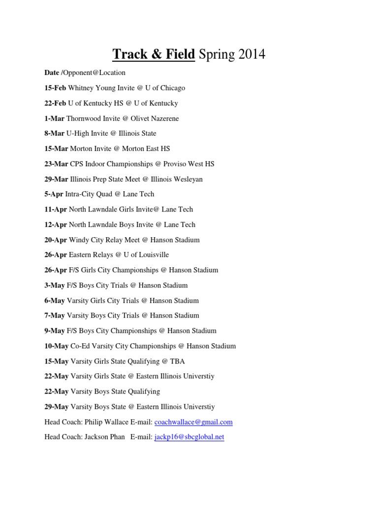 Track & Field Spring Schedule | PDF | Travel | Law