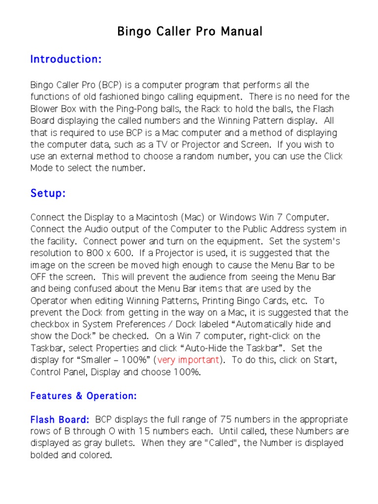 Bingo Caller Pro Manual | PDF | Button (Computing) | Graphical User ...