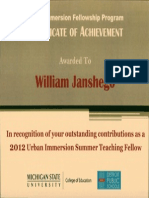 urban immersion certificate of achievement 2012