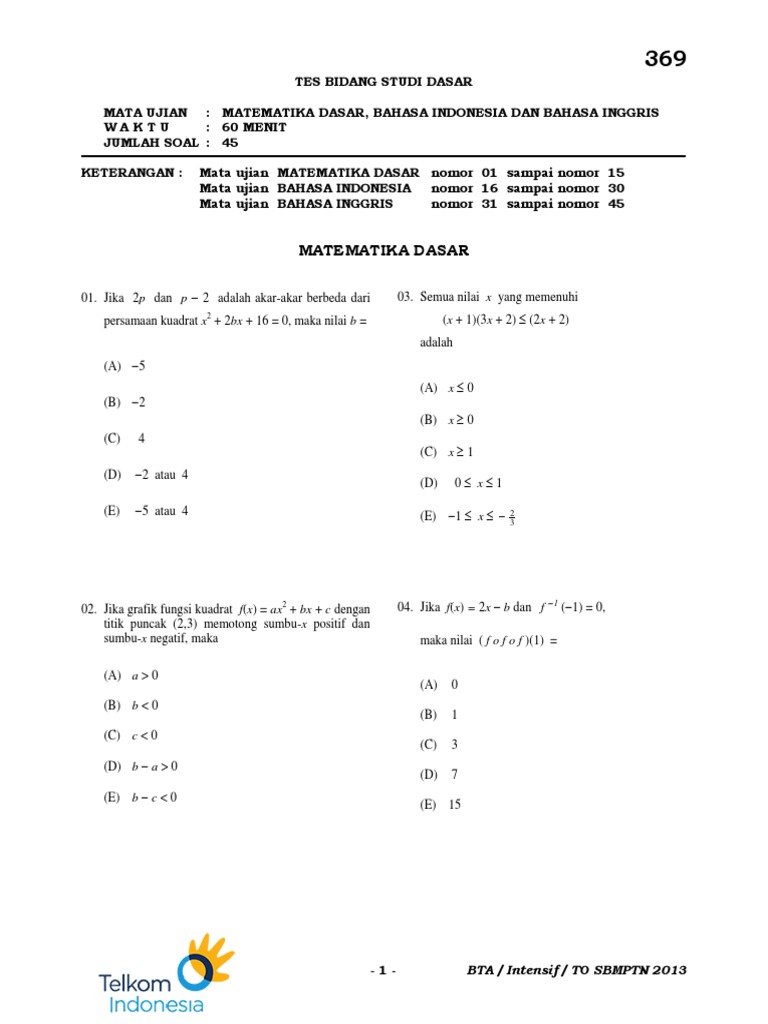 Soal Ujian Matematika Dasar SBMPTN | PDF | Komputer