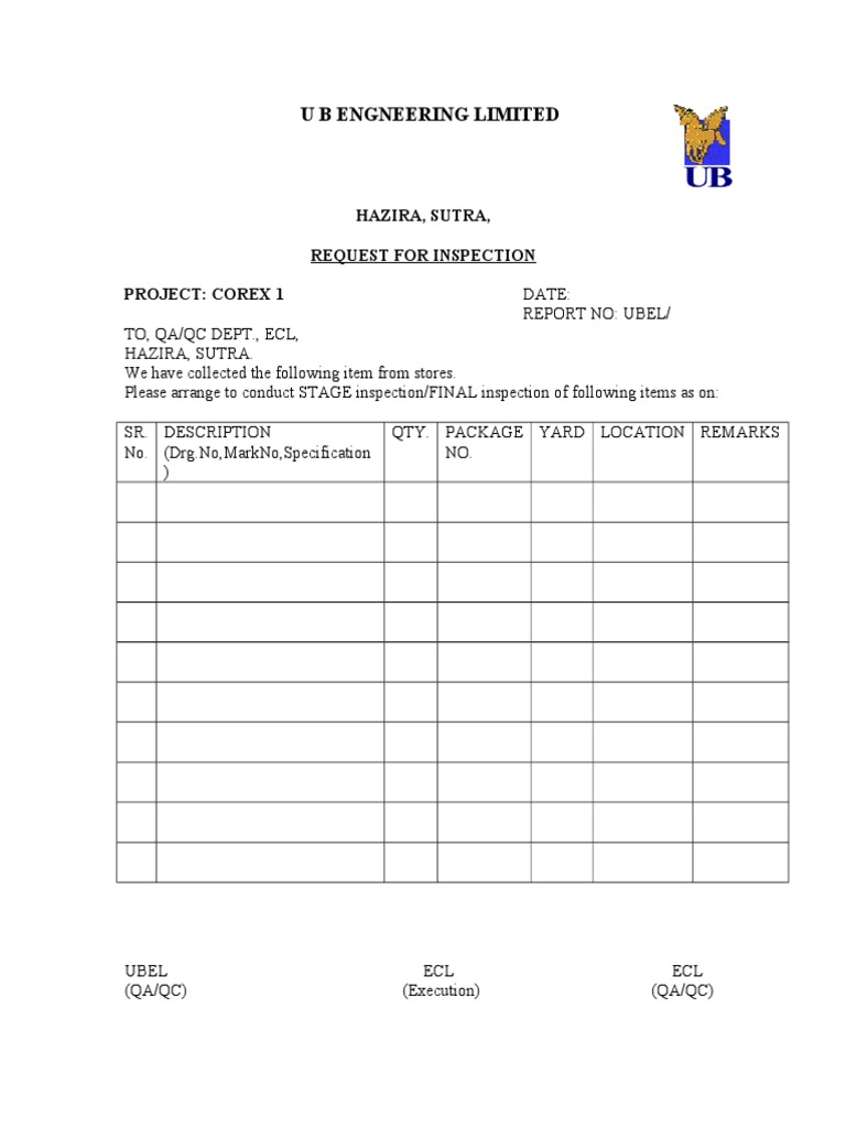 Corex 1 Project Inspection Request | PDF