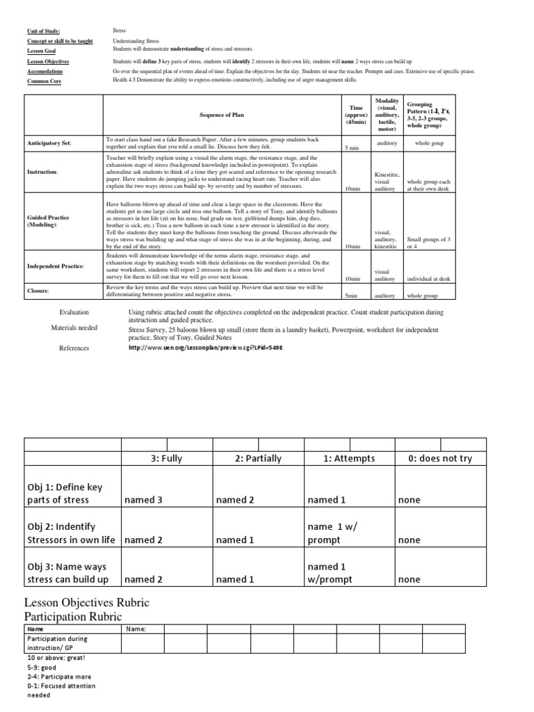 Understanding Stress: Lesson Plan Guide | PDF | Stress (Biology ...