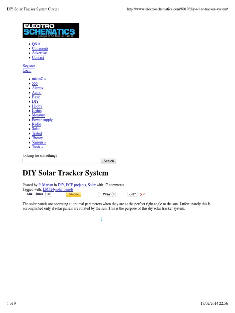 Diy Solar Tracker System Circuit Pdf Electronic Circuits Solar Panel