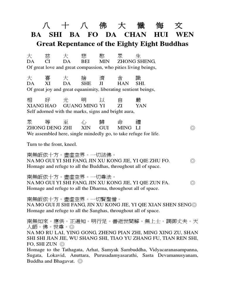 BA SHI BA FO DA CHAN HUI WEN Great Repentance of the Eighty Eight