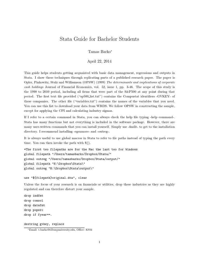 Stata Guide Pdf Ordinary Least Squares Leverage Finance