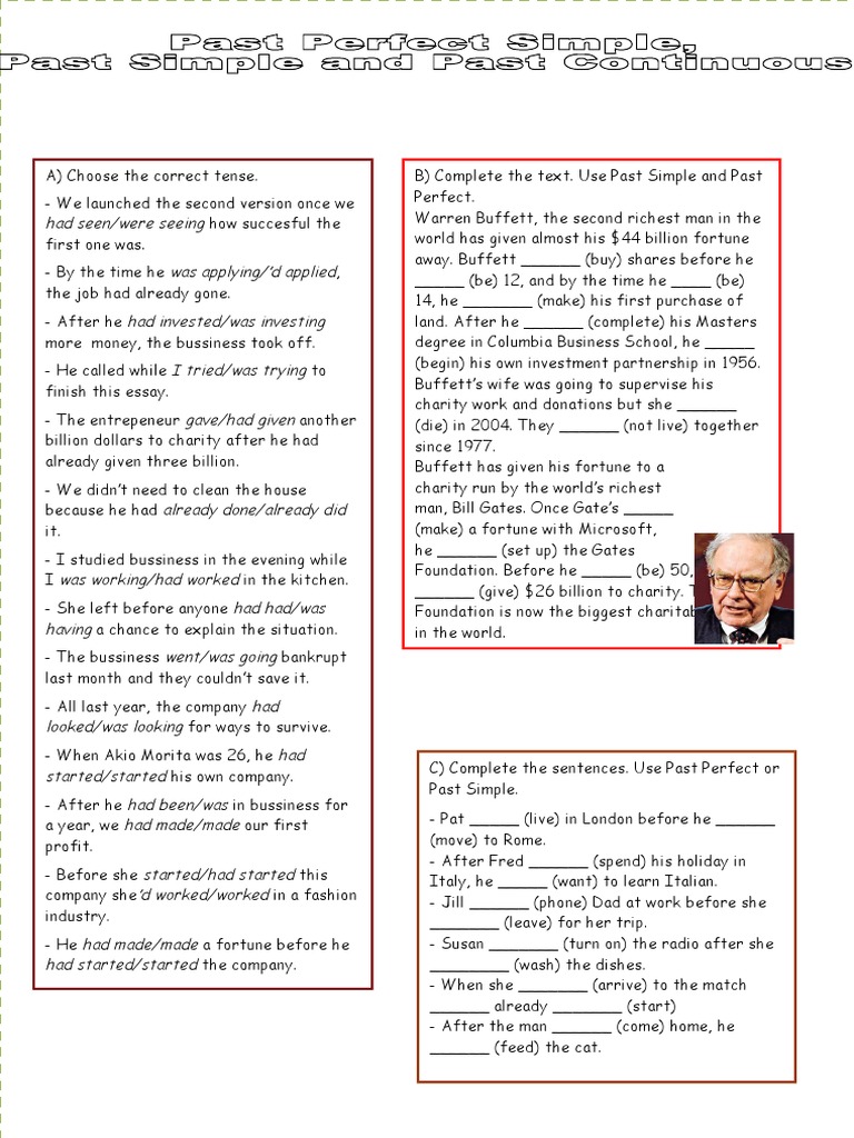 Past Simple Past Perfect and Past Continuous | PDF | Grammar | Language ...