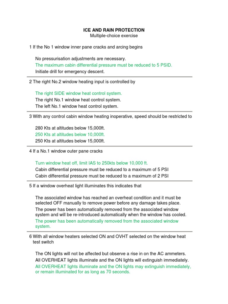 Ice and Rain Protection Quiz PDF Switch Valve