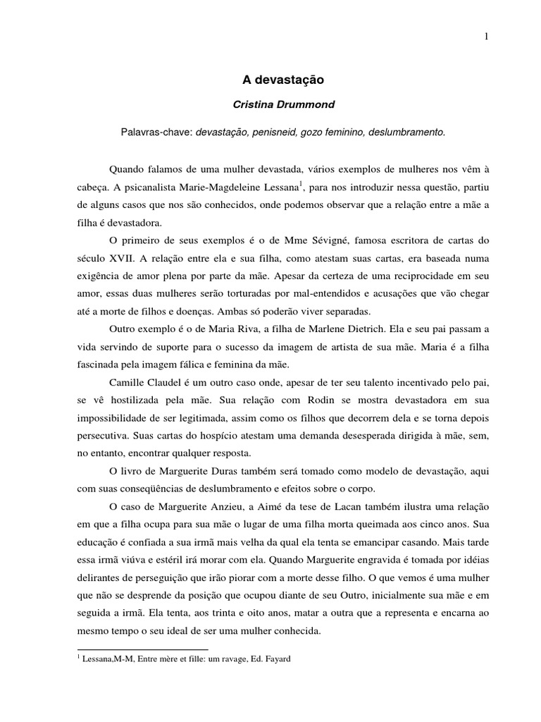 Cristina Drummond A Devastacao | PDF | Jacques Lacan | Sigmund Freud