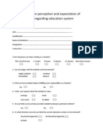 Questionnaire On Perception and Expectation of Teachers (Staff) Regarding Education System