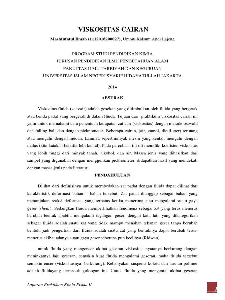 Laporan Praktikum Viskositas Zat Cair Seputar Laporan