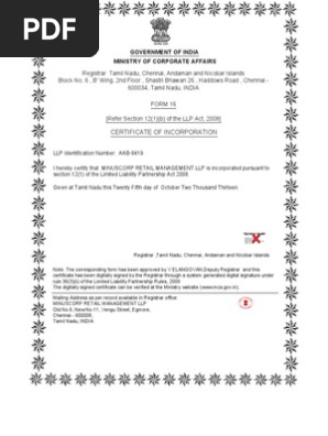 Certificate Of Incorporation Minuscorp Pdf