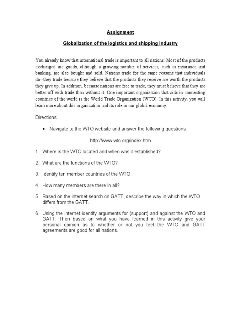 Assignment Globalization of The Logistics and Shipping Industry | PDF