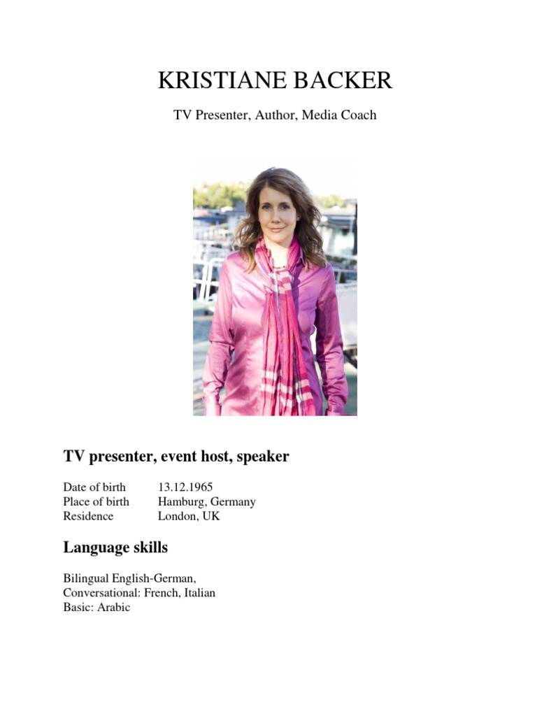 Kristiane Backer TV Presenter Author Media Coach PDF Mtv Germany