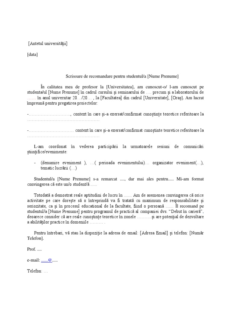 Scrisoare de Recomandare
