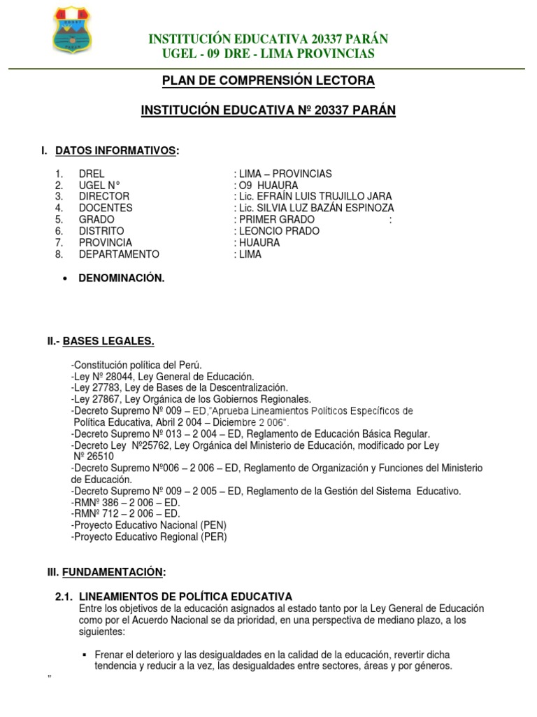 Plan de Comprensión Lectora 20337 Parán | PDF | Lectura (proceso ...