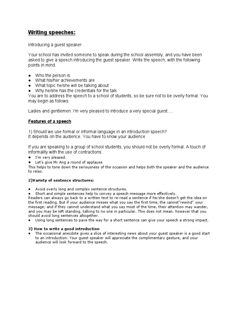 Writing Speeches:: Features of A Speech | PDF | Career & Growth ...