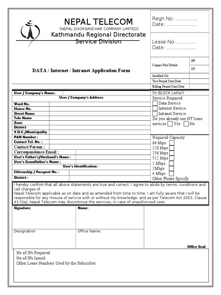 Nepal Telecom Application Form | PDF