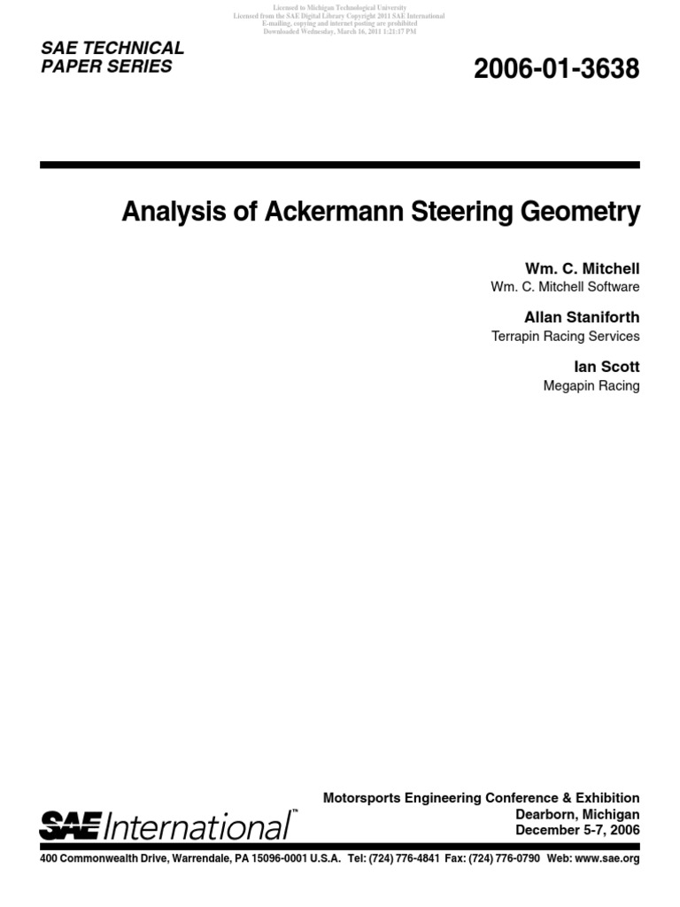 Analysis of Ackermann Steering Geometry | PDF | Steering | Angle