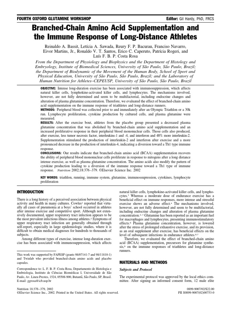 BranchedChain Amino Acid Supplementation and The Immune Response of