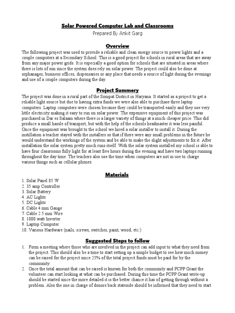 Solar Powered Computer Lab and Classrooms | PDF | Solar Power | Energy ...