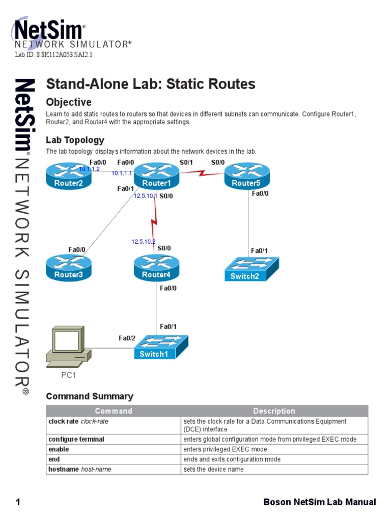 StandAlone Lab Static Routes Objective PDF Ip Address Protocols
