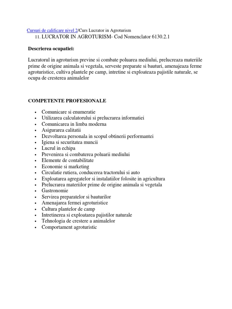 Lucrator in Agroturism | PDF