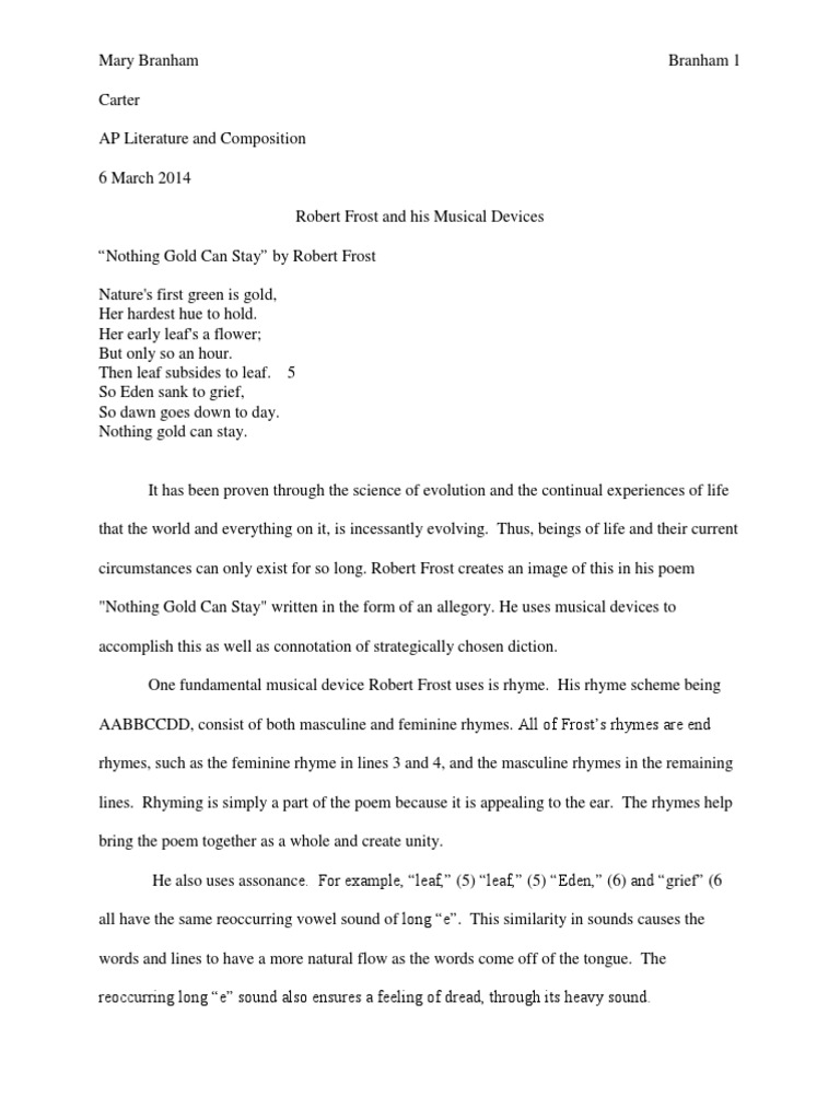 Nothing Gold Can Stay Poetry Analysis Rhyme Poetry
